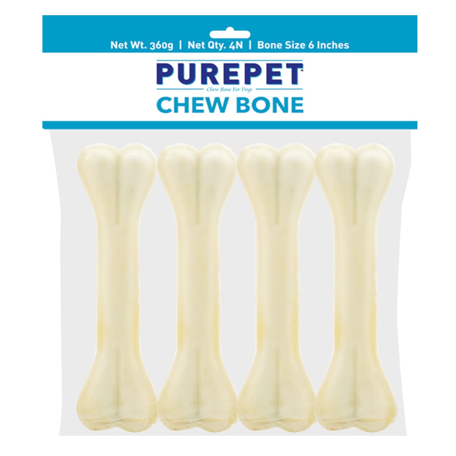 Purepet Dog Treats Pressed Chew Bones 15.24 cm - Pack of 4 Bones | All Life Stages | Promotes Activity | Supports Oral Health | Ideal for Training