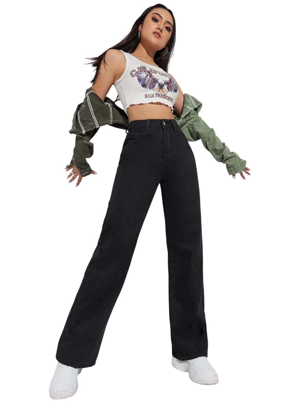 KOTTY Women’s High-Waist Button Relaxed Fit Casual Ankle Length Stylish Jeans