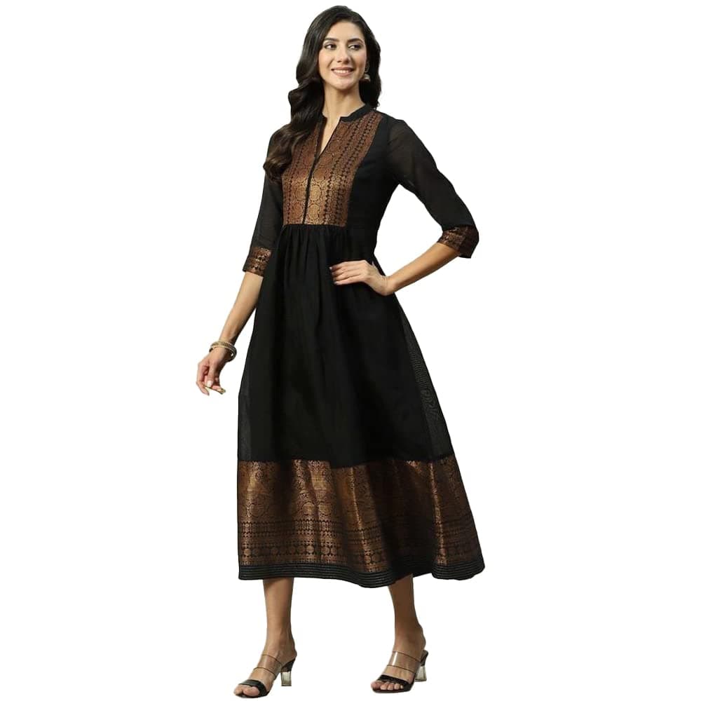 BIBA Women Polyester Art Silk Flared Yarndyed Regular Fit Kurta