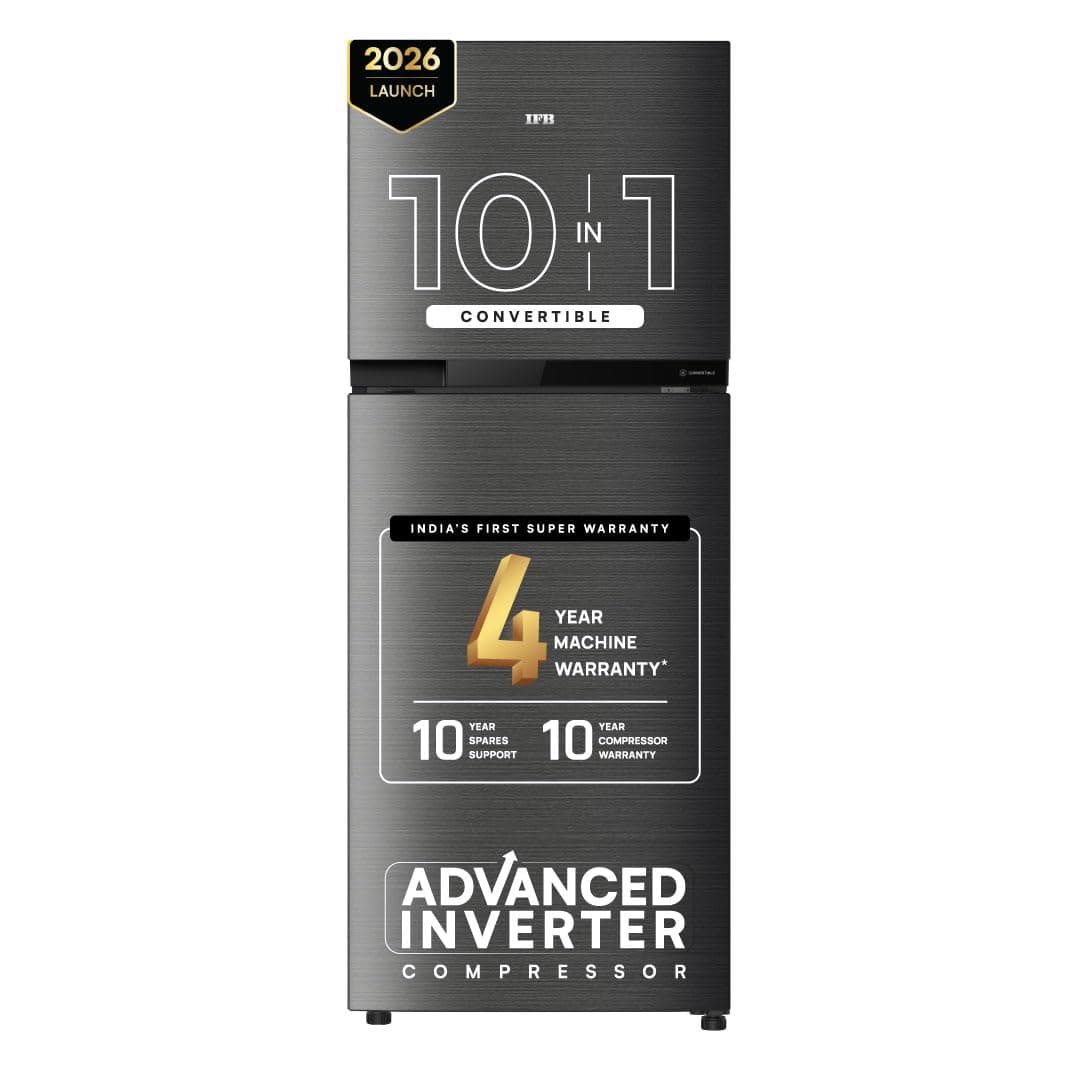 IFB 241L 2 Star 10-in-1 Convertible, Advanced Inverter Frost-Free Double Door Refrigerator with 30 Hrs Cooling Retention, Turbo Freeze & 4 Year Super Warranty (2026, IFBFF-291BYOSET, Onyx Grey)