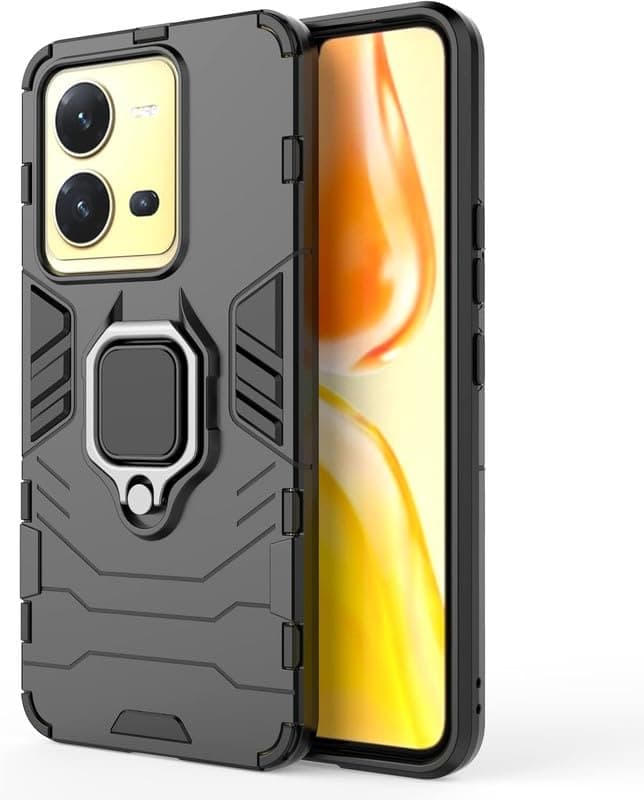 ThunderLike Shockproof 360° Rotation Ring Holder Kickstand Hard Back Cover for vivo V25 5G (Robot, Black)