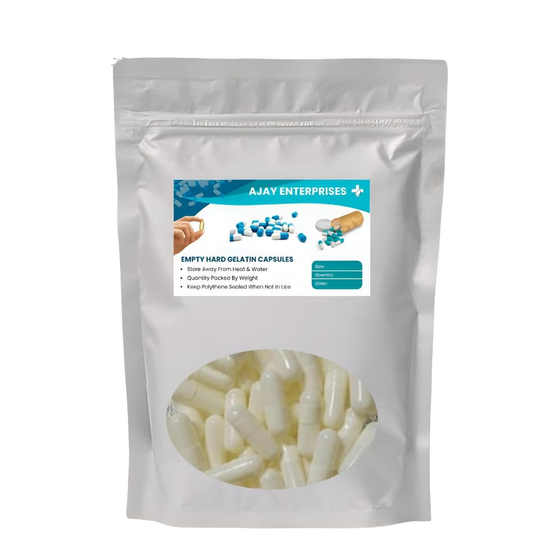 Ajay Enterprises Size 000 Empty Gelatin Capsules (1500 mg Capacity) | Transparent (CTCT) | Hard Gelatin Capsules | DIY Supplement Filling (White, Pack of 250)