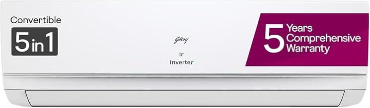 Godrej 1.5 Ton 3 Star, 5 Years Comprehensive Warranty, 5-in-1 Convertible Cooling, Inverter Split AC (Copper, Heavy-Duty Cooling at 52 Deg Celcius, AC 1.5T SIC 18TTC3 WZQ, White)