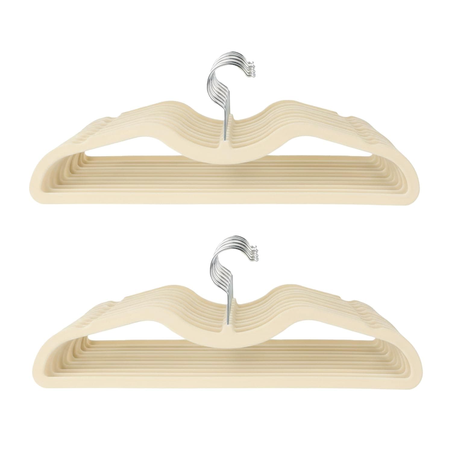 Amazon Basics Velvet Hangers – Cream Color with Notches, Lightweight Plastic Frame, Soft Touch Coating, 2.5 kg Capacity, Pack of 50 (Size: 42L × 15H × 0.5W cm)