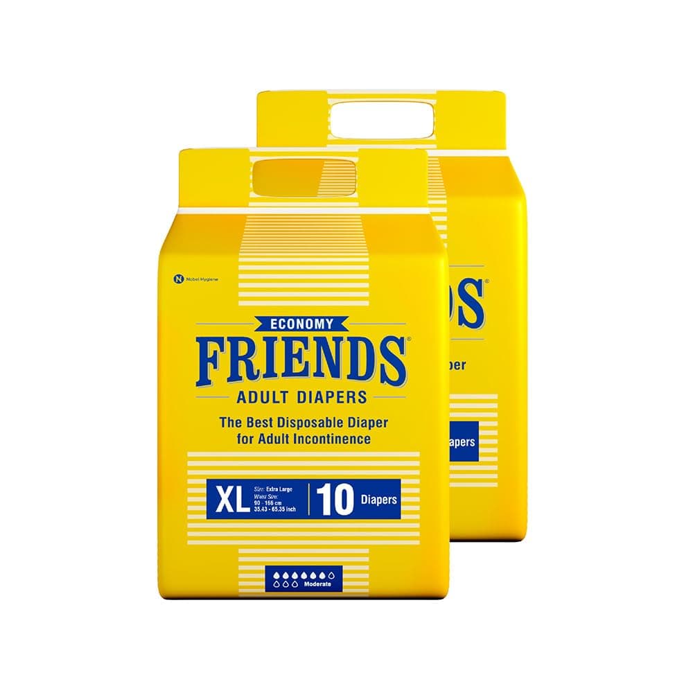 Friends Economy Adult Diaper XL Size Tape | 20 Count (Extra Large) | Waist 35.43 – 65.35 inch | Unisex | Leakproof | Long Protection hours |Wetness Indicator | Odour Lock & Anti-Bacterial Absorbent Core