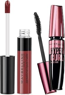 Maybelline New York Hypercurl Mascara Waterproof, Black, 9.2ml & Maybelline New York Sensational Liquid Matte Lipstick 11, Made Easy, 7G.