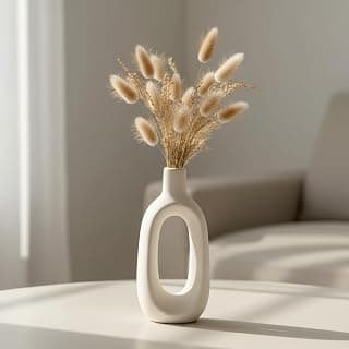 PUREZENTO Kieko Vase' White Ceramic Vase 6 Inch (Pack of 1) | White Decorative Vase for Dried Flowers & Pampas Grass | Vases for Centerpiece Modern Home Decor, Living Room, Office Decor & Gifting