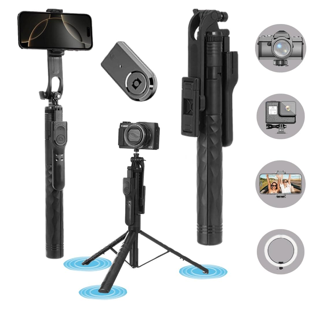 Soopii 69-Inch Longest 360 Rotating Phone Gimbal Tripod Stand, Extendable 3 Legs Tripod with Bluetooth Selfie Stick, Stick for Video Shoot, Travel Tripod, Selfie Stand for iPhone/Gopro/Phone/Camera