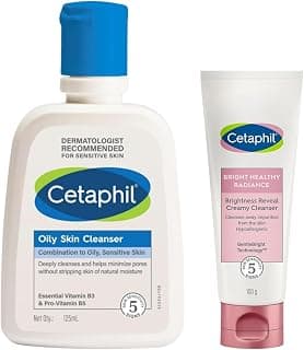 Cetaphil Oily Skin Cleanser Daily For Oily Acne Prone Skin Gentle Foaming 125Ml Brightness Reveal Creamy Cleanser 100 g Brightening for Uneven Skin Tone Niacinamide Sea Daffodil Fragrance Free