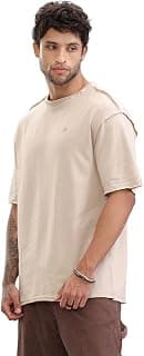 WROGN Men's 220 GSM Cotton T-Shirt | Embroidered Style | Oversized Fit
