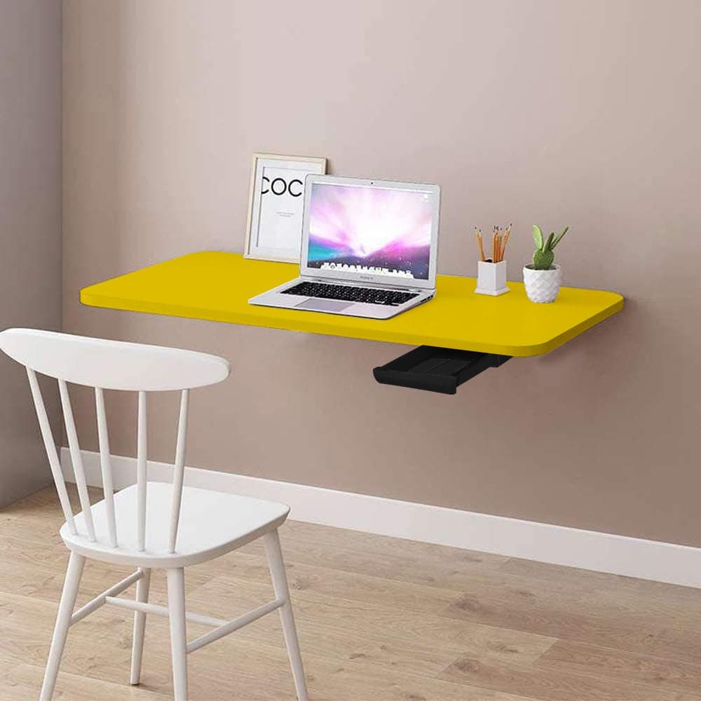 Wall Mouted Foldable Table | Wall Table Study for Home & Office | Wall Laptop Desk Mount Table (Yellow, 16 x 24 Inches)