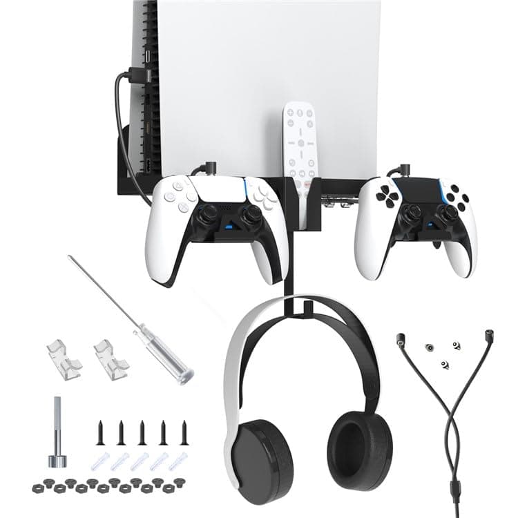 New World For PS5 Wall Mount Bracket For PS5 Wall Stand with 2-in-1 Magnetic Charging Cable for Playstation 5 Disc/Digital Edition, Detachable Controller Holder & Headphone Hanger, For PS5 Fat old model
