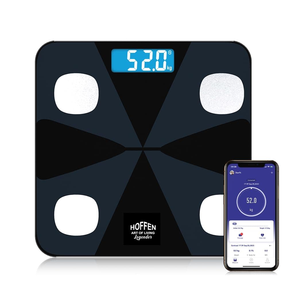 Hoffen (Made in India) HO19 Bluetooth BMI,BMR Weight Machine for Body Weight With 13 Essential Body Parameters Free Bluetooth Mobile APP | Easy App Sync - 2 Years Warranty (Legender series)