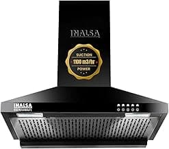 INALSA Pyramid Shape Wall Mount Kitchen Chimney 60 cm|1100 m³/hr Powerful Suction|58 dB Low Noise|Filterless Chimney|Push Button Control|Black Powder Coated Finish|5 Years Motor Warranty|Ekon 60BKFL