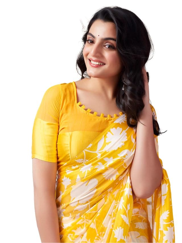 Satrani Women's Satin Patta Floral Printed Georgette Saree with Unstitched Blouse Piece