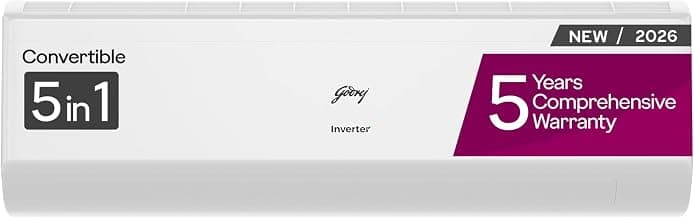 Godrej 1.5 Ton 5 Star| New Star rated| 5 Years Comprehensive Warranty | AI powered | 5-In-1 Convertible| Heavy Duty Cooling at 52 °C (AC 1.5T EC HIC 18J5TG WA, White)
