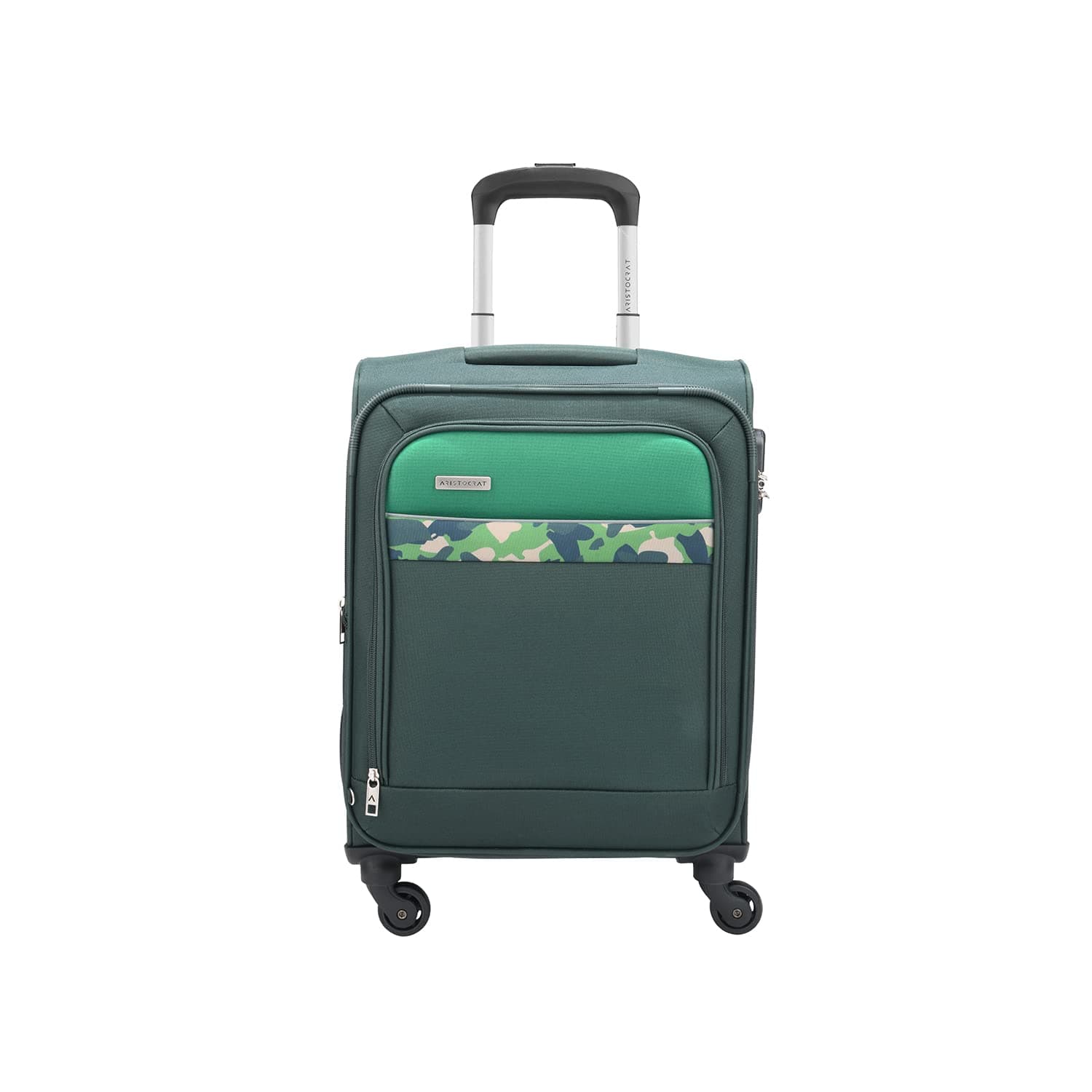Aristocrat Cabin Commander 55Cms Premium Polyester with PVC Coating Soft Sided Size 4 Wheels Small Green Speed_Wheel Suitcase