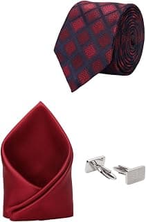 Van Heusen Men's Neck Tie Gift combo with Pocket Square and Cufflink