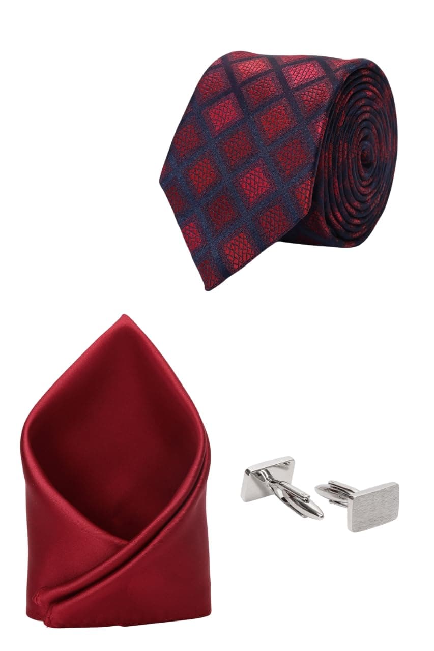Van Heusen Men's Neck Tie Gift combo with Pocket Square and Cufflink