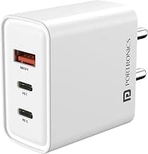 Portronics 65W Adapto 65M Triple Port Fast Charging Laptop Adaptor, 2 x Type C PD Port,1 x USB-A Port, Compatible with Laptops, Smartphones, Tablets, MacBooks, iPads(White)