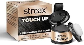 Streax Hair Root Touch Up for Grey Hair, Black – 4gm | Root Cover Up Hair Powder I Covers Grey Hair & Bald Patches | Instant Hair Colour Touch Up, Root Concealer for Natural Black Hair
