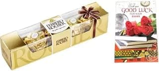 Ferrero Rocher Pack Of 4 Chocolates Pack With Good Luck Greeting Card Combo (Ferrero Rocher Pack Of 4-1, Good Luck Greeting Card-1), 140 Grams