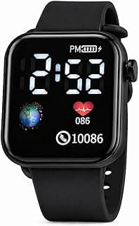 Generic Digital Watch with Heart Rate Monitor, Black Silicone Band, Fitness Tracker Display