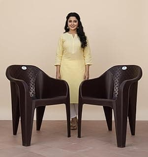 Homiboss Plastic Chair | Chiars for Home | Dining Chair | Plastic Sofa Set, Office, Garden, Indoor & Outdoor | Kursi | Color - Brown | Set of 2