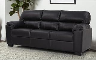 Royaloak Sepang Malaysian Leatherette 3 Seater Sofa | Leather Upholstery | Solid Wood Frame Construction | Tufting & Piping Design | Super Soft Cushions with Pocket Springs | Flared Armrests