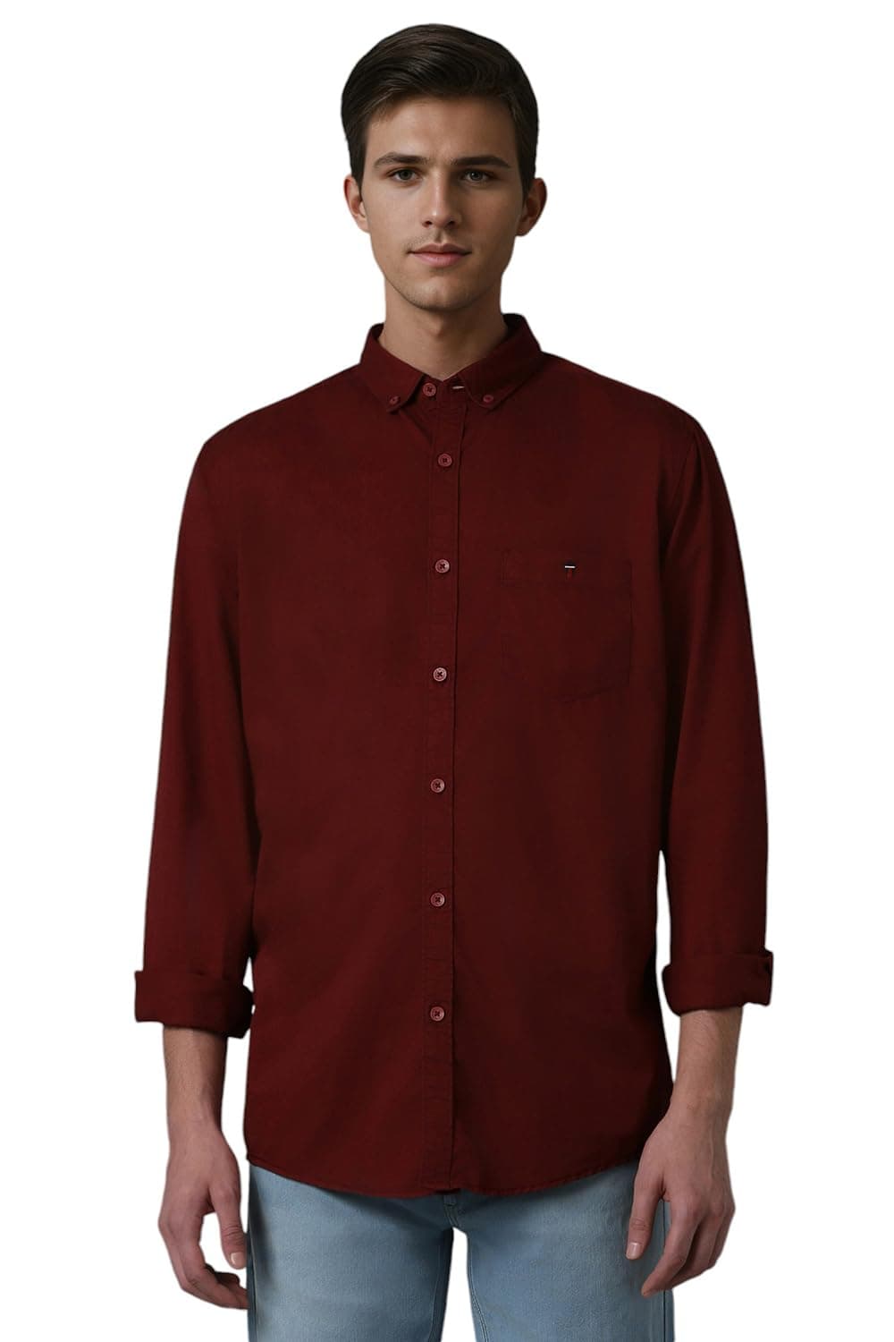 Louis Philippe Men's Cotton Slim Fit Over Dyed Color Depth Comfortable and Durable Soft Handfeel Full Sleeve Solid Casual Shirt