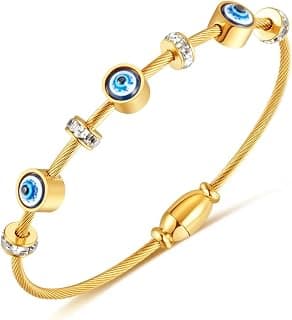 MEENAZ evil eye bracelet for woman Evil Eye Bangles for women Anti Tarnish Stylish Stainless Steel gold Bracelet for girls Hand Kada for Women Magnet lock Aesthetic Accessories Jewellery friendship crystal -625