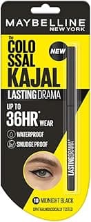 Maybelline New York Colossal Lasting drama Kajal - 36H Wear, Waterproof, Smudge Proof Kajal - 10 Midnight Black, 0.31g