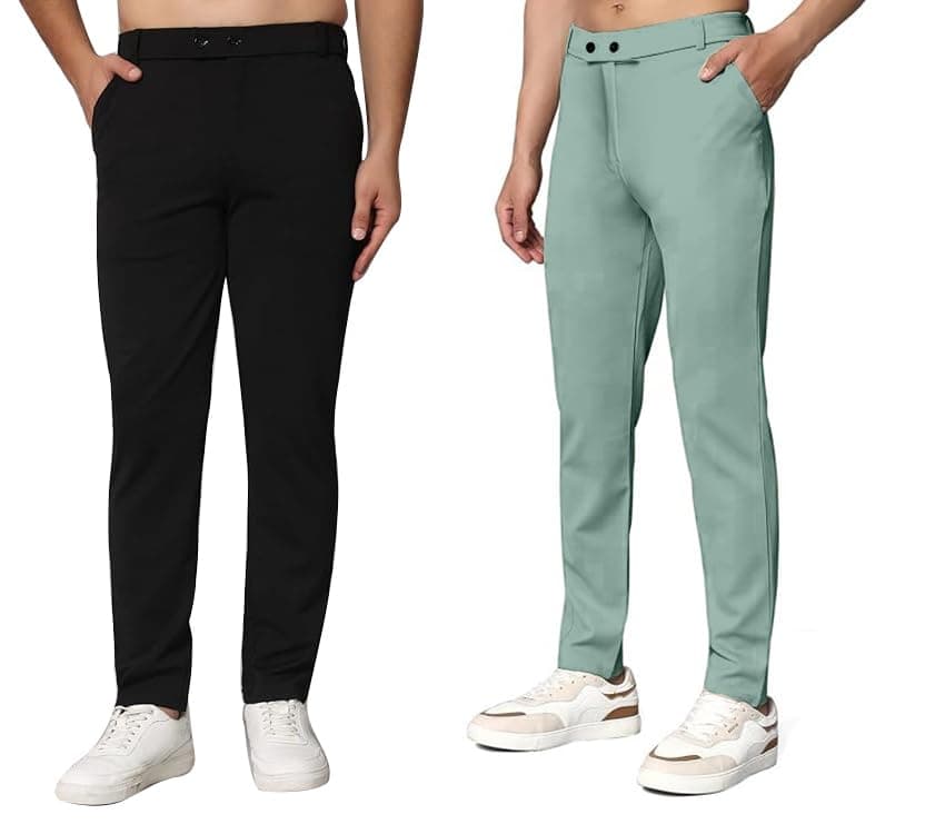 Mehrang Men's Slim Fit Dress Pants, Formal Trousers with Side Pockets, (Pack of 2)
