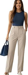 KATECLO Women's High Waisted Formal Trousers - Regular Fit Straight Leg Dress Pants with Pockets for Office, Workwear, & Casual Smart Looks