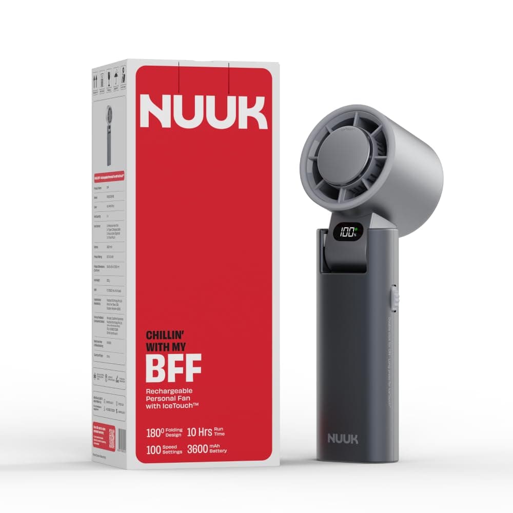 NUUK BFF Personal Hand Fan, 13000 RPM with IceTouch™ | 3600 mAh USB Rechargeable Battery [Up to 10H] | Portable Mini Fan | 100-Speed Dial | For Travel, Office, Makeup & Outdoor | 12-Month Warranty