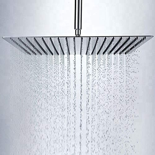 Marcoware SS 304 Stainless Steel Trident Square Overhead Rain Shower Head 8x8 Inch for Bathroom Without Arm, Mesh Filter Built-in, Chrome, Polished Finish