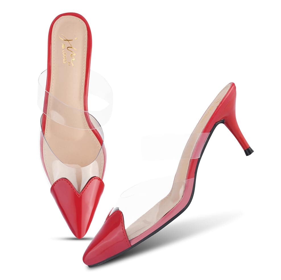 JM LOOKS Women Pointed-Toe Clear Strap Slip-On Kitten Heel Comfotable Lightweight For Casual Party Look.