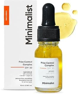 Minimalist Hair Serum for Dry Frizzy Hair with SPF 30, Keratin, Argan Oil & Ceramides| Heat Protection Serum, Smoothens & Protects From UV | Lightweight | Leave In For Women & Men | 10 ml