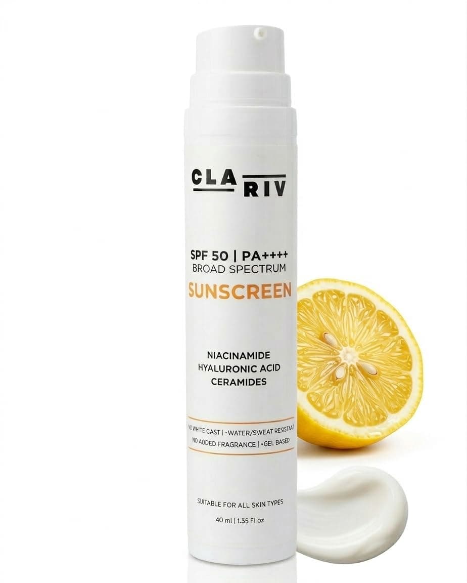 CLARIV Sunscreen SPF 50 PA++++ for Face | Oil-Free, Matte Finish, Lightweight Gel | Broad Spectrum UVA UVB Protection | Non-Greasy Daily Use Sunscreen for Oily & Acne Prone Skin (40ml)