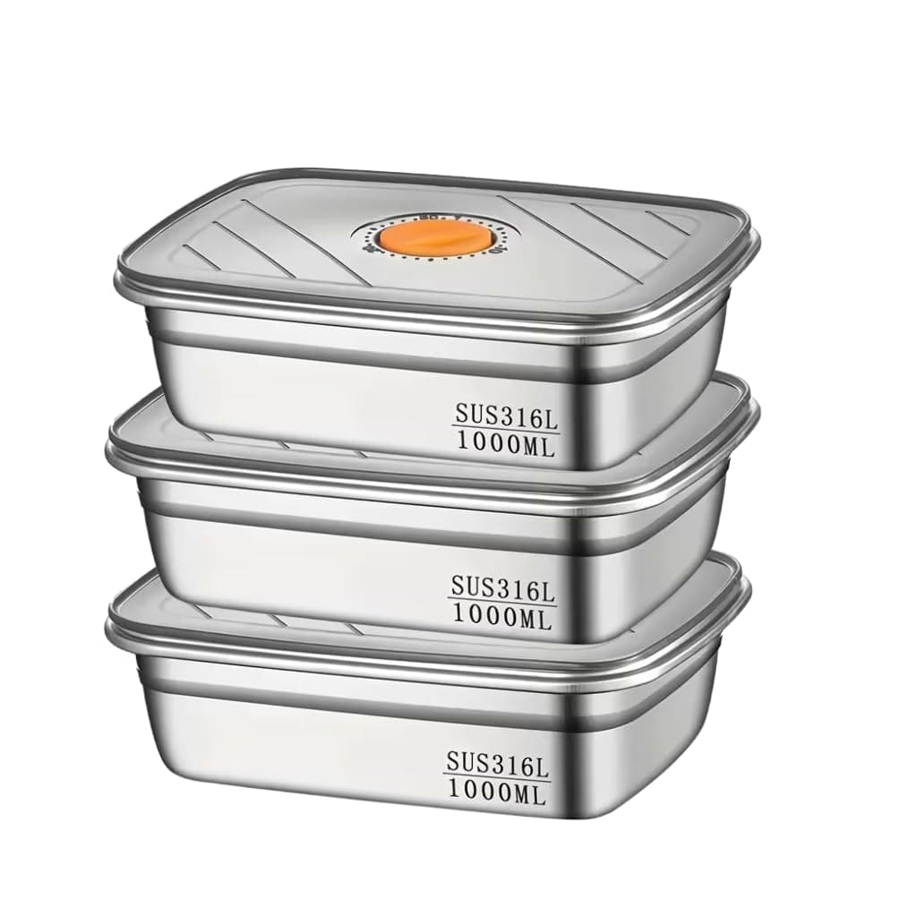 SHARUJA Fridge Storage Box 316 Stainless Steel Food Storage Containers | Food Grade, Leakproof Kitchen Organizer | Freshness Locking, Microwavable & Freezer Safe
