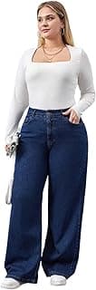 KOTTY Women's Plus Size Straight Fit High Waist Wide Leg Jeans for Stylish Trendy Look