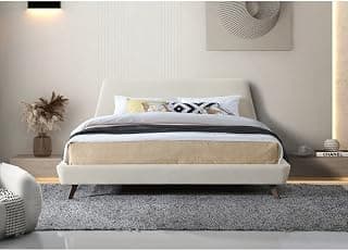 Upholstered Platform Low Profile Queen Size Bed Without Mattress for Bedroom|Double Bed|Queen Size Bed Furniture (Ivory, Engineered Wood)