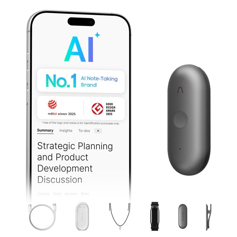 Plaud NotePin S, App Control, Wearable AI Notetaker, AI Transcribe & Summarize, Support 112 Languages, 64GB Memory, Audio Recorder for Lectures, Meetings, Black
