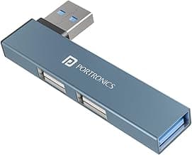 Portronics Mport Mino A USB 3.0 Hub Dock (3-in-1) with USB 3.0 SuperSpeed, Compact L-Shape Design, 2-Port USB 2.0 High-Speed, USB Plug, Metal Alloy Body, for Laptop, PC, Mac (Grey)