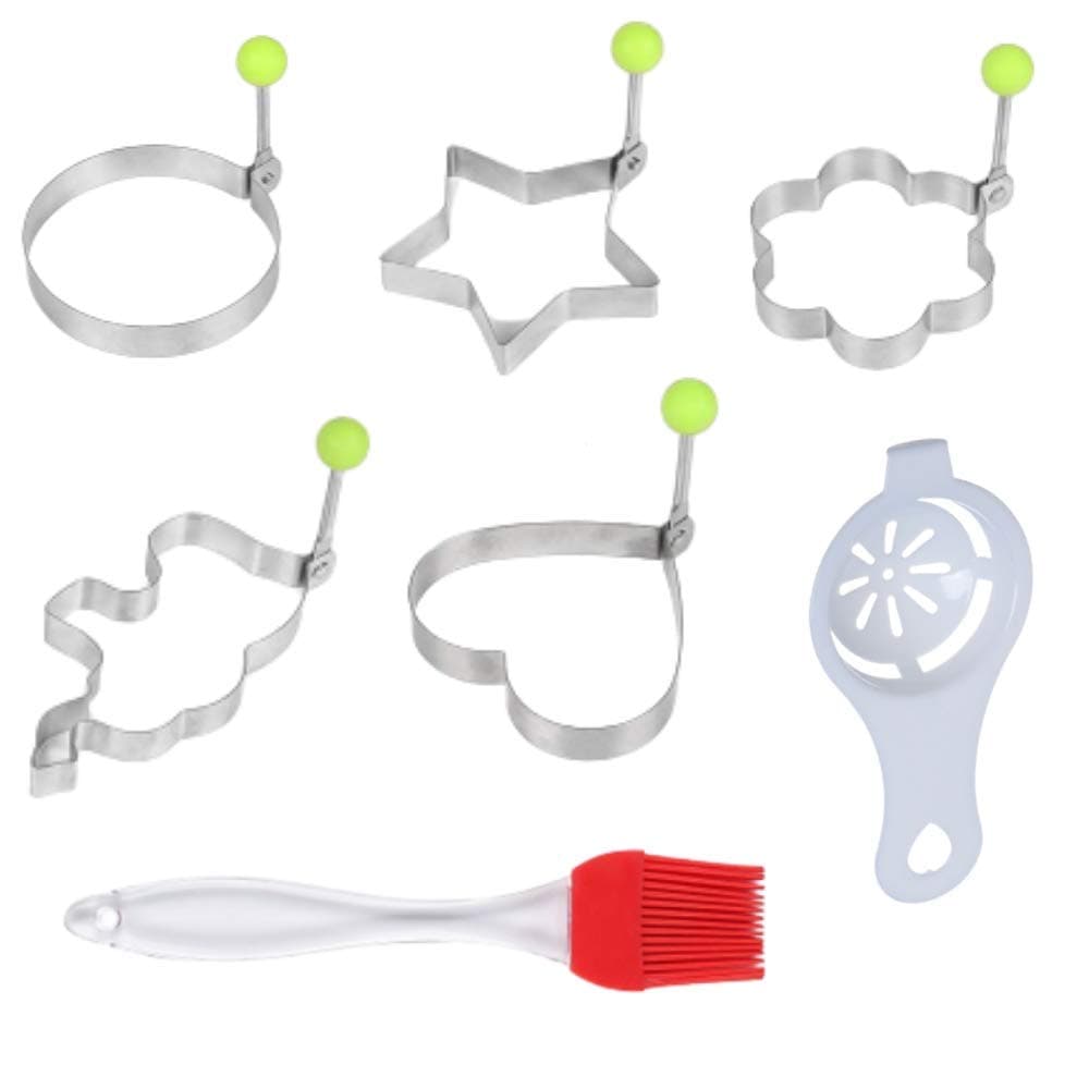 STORE77® 5Pcs Stainless Steel Fried Egg Mold Rings, Poached Nonstick Omelets Stencil, Fruit Vegetable Shaper, Cookie Cutter, DIY Kitchen Cooking Tools for Breakfast Sandwich Burger Pancake Muffins