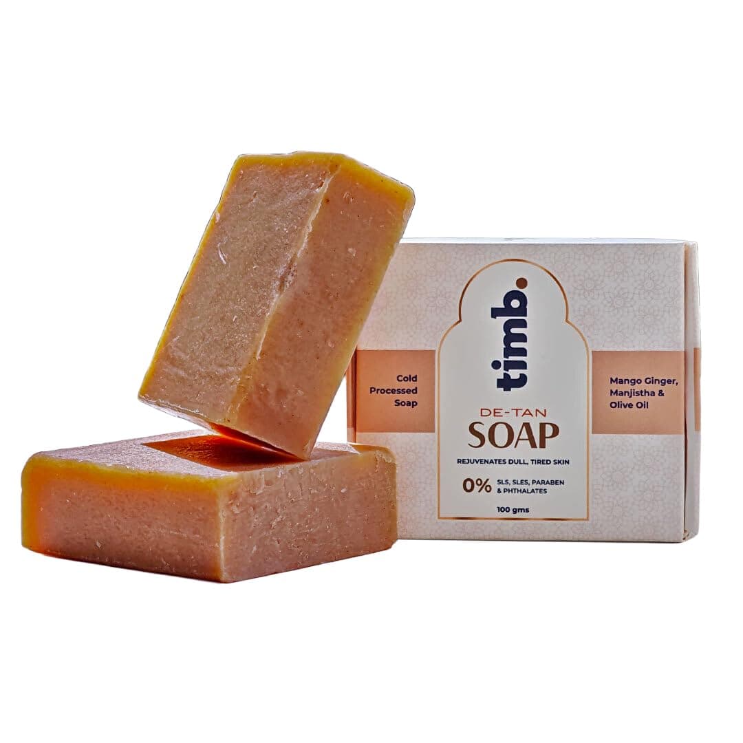 Timb Tan Removal Bath Soap Bar | Handmade Cold Processed Skin Brightening Bathing Soap | With Mango Ginger, Manjistha & Olive Oil | 100% Chemical Free | For Men & Women - 100g (Pack of 2)