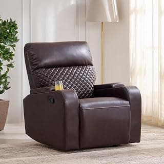 Home Centre Asher Faux Leather 1-Seater Recliner | Recliner Sofa for Living Room | Solid Wood | Brown | 1 Year Warranty