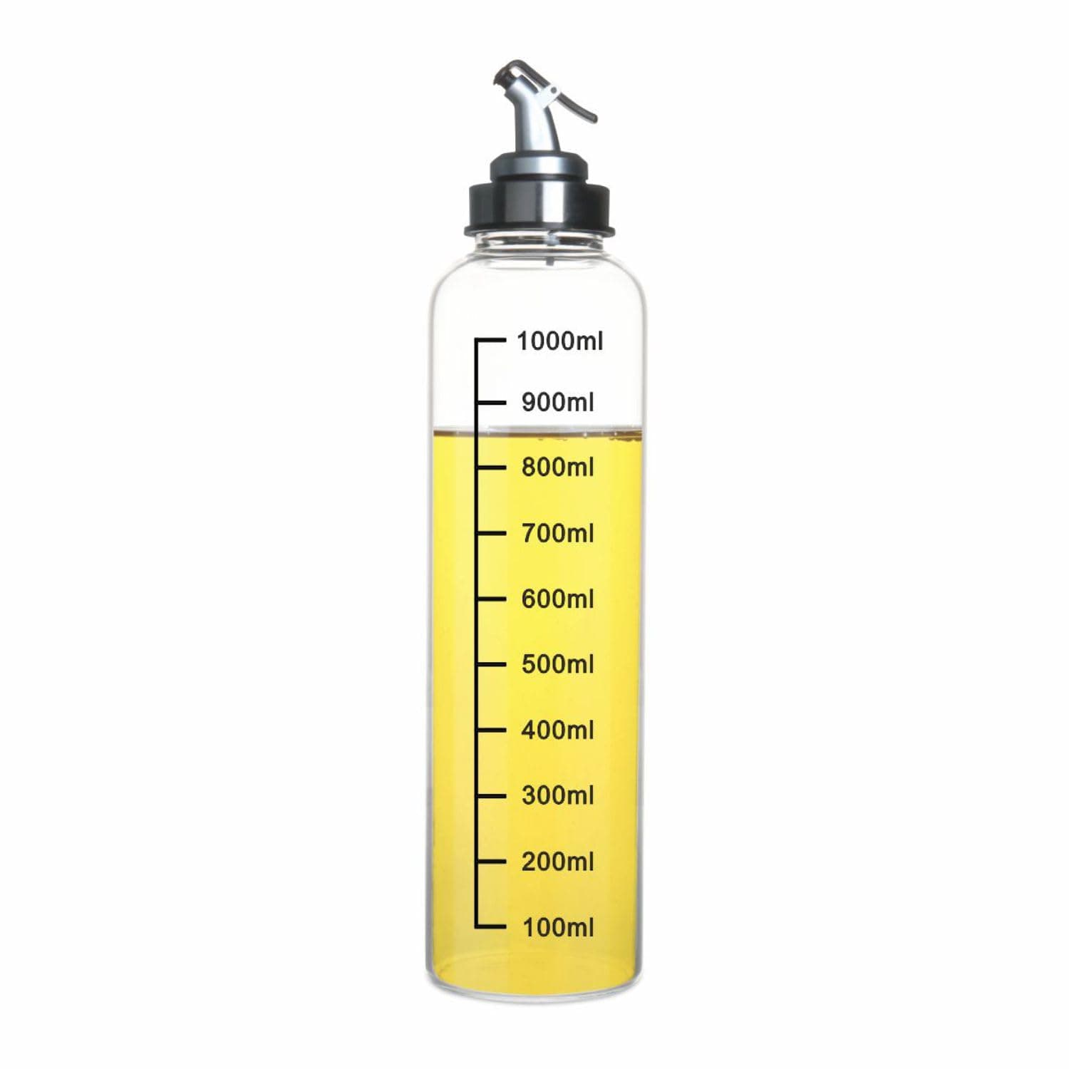 SignoraWare Eze Flow Borosilicate Glass Oil Dispenser | Measurement Marking | Wide Bottleneck for Easy Reffiling | Lock Nozzle Lid | Essential oils | Grilling | Home & Restaurant use (1 ltr | Clear)