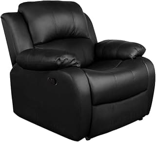 LEZINO Ergonomic Recliner Chair - Single-Seater Recliner with Lumbar Support, 32D Sleepwell Foam, 160 KG Heavy Duty Capacity, Faux Leather Sofa Chair for Living Room, Office & Elderly Comfort (Black)