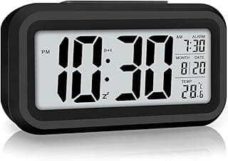 AERYS AERYS Digital Alarm Clock with Automatic Sensor, Date and Temperature Display, Compact Desk Table Clock for Students, Home, Office, Bedroom, Living Room,Home Decor, Corporate Use (Black Digital)